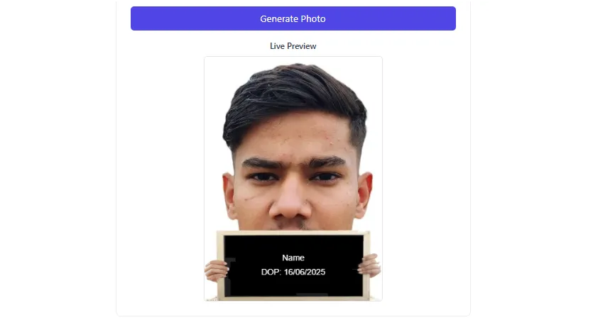 Passport Size Photo Holding with Black Slate Online Tool