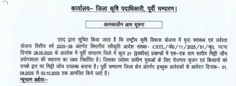 Purbi Champaran Soil Testing Vacancy 2025 Online Apply