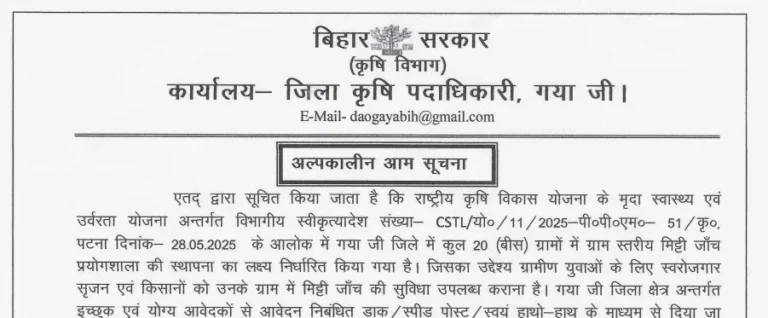 Gaya Soil Testing Vacancy 2025 Online Apply